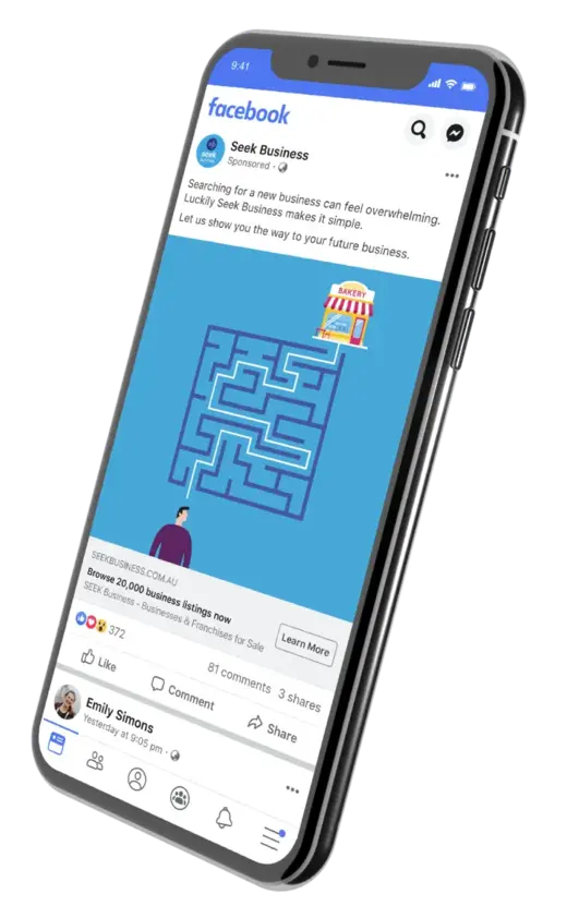 SEEK Business Facebook Advertising on Phone Display